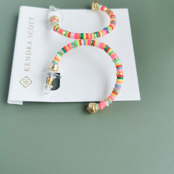 Kendra Scott Reece Gold Neon Mix Small Hoop Earrings. NEW - Picture 2 of 3